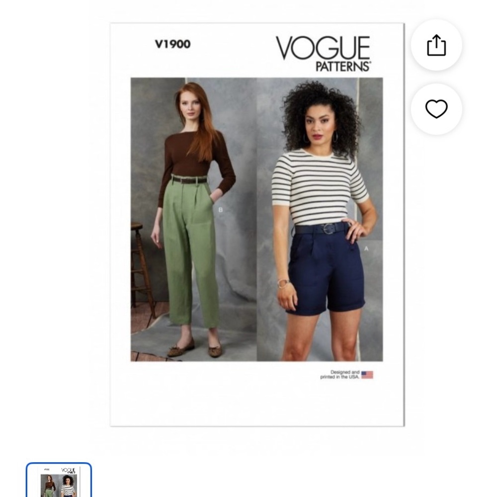 Vogue V1900 Size B5 Misses Shorts & Pants Sewing Pattern Brand New Uncut